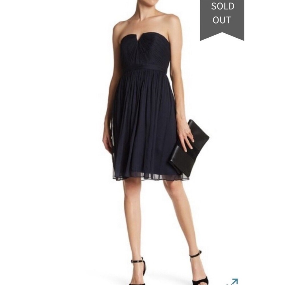 J. Crew Nadia Classic Black 100% Silk Chiffon Knee Length Strapless Dress Sz  2
